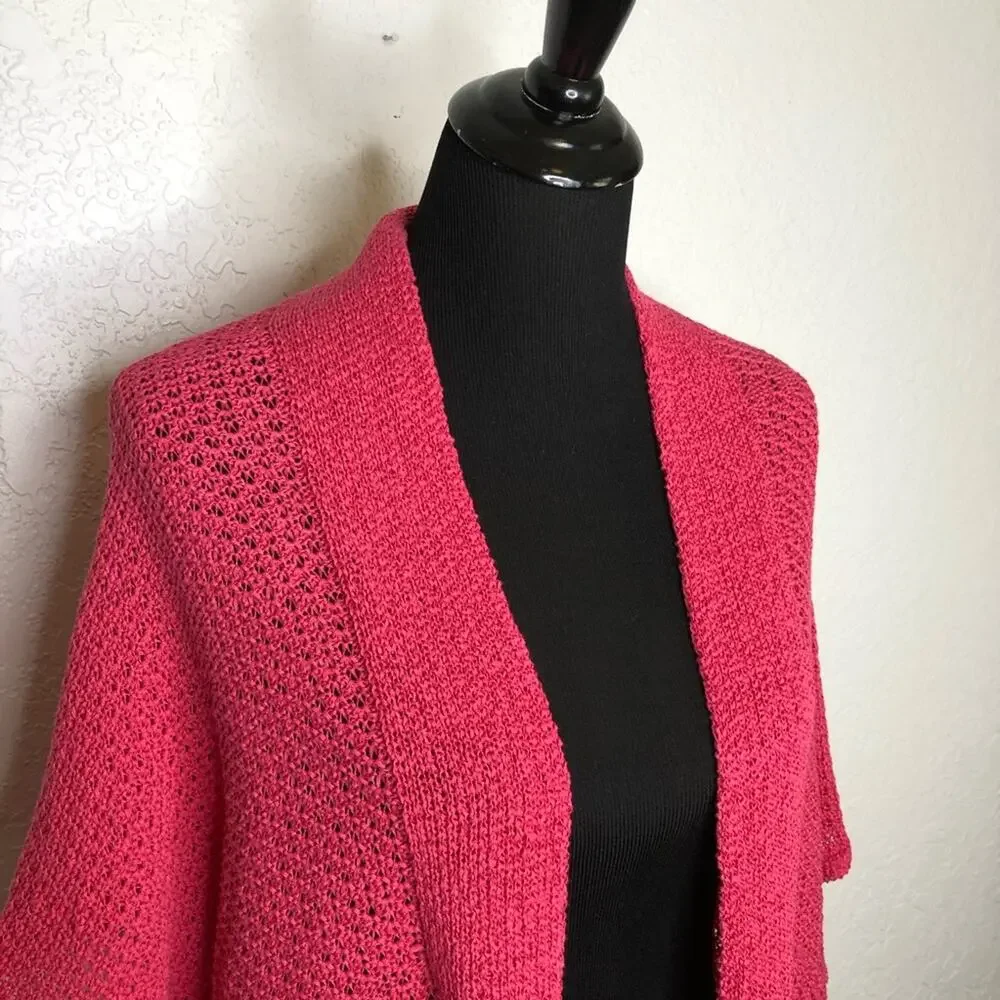 Chico’s bright pink lightweight knit wrap sweater size Small / Medium S/M NWT